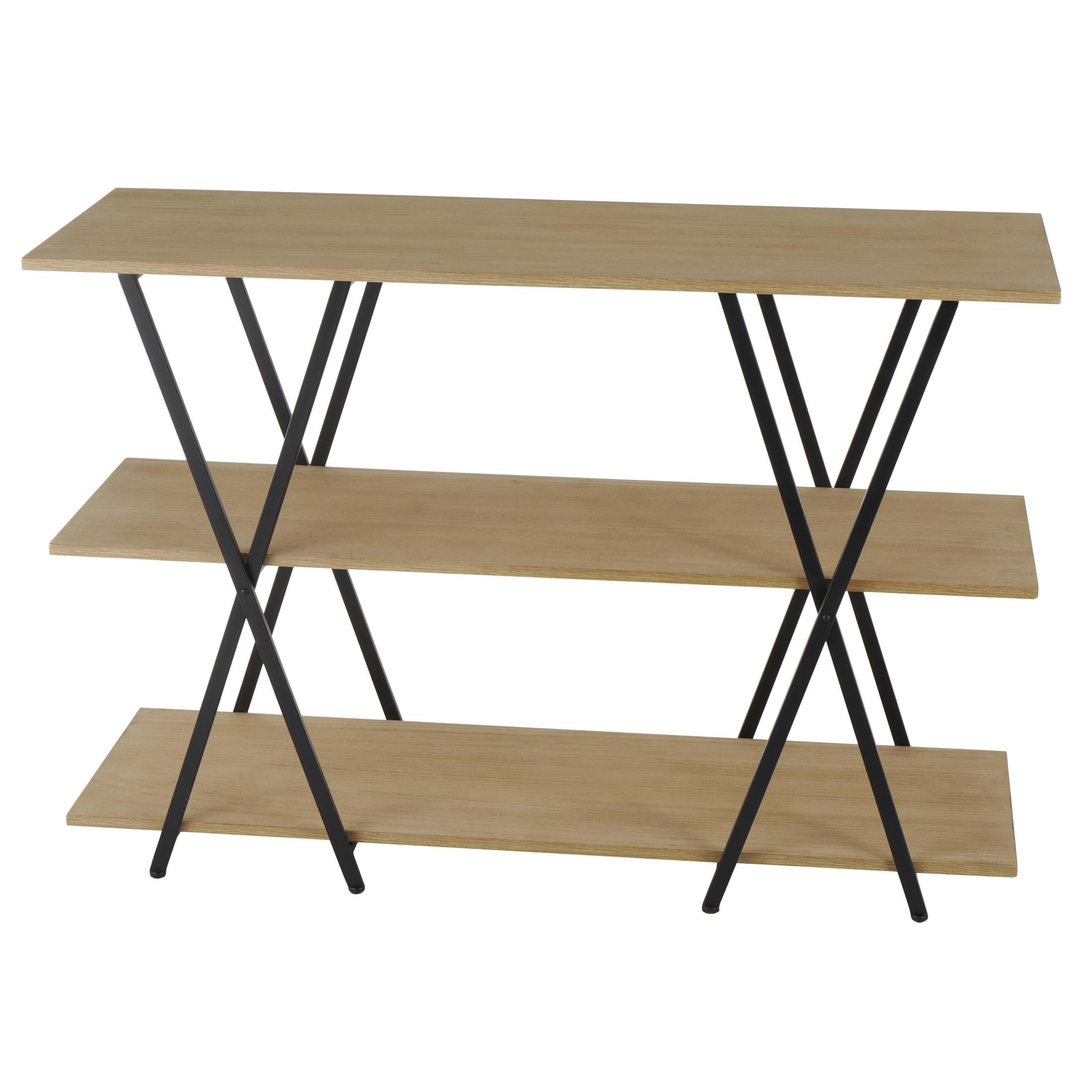 DecMode 47" x 32" Brown Metal 3-Tier Shelving Unit with Black Metal X Frame, 1-Piece
