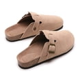thumbnail image 1 of Zapatillas de mujer, clogs & mules de gamuza y piel con soporte en arco, casuales, caqui, 1 of 6