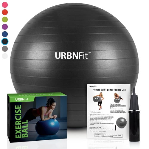 Black 55cm URBNFit Exercise Gym Ball Multiple Sizes And Colours For Stability Yoga Workout Guide Included Quick Pump Included Anti Burst Professional Quality Swiss Ball Walmart