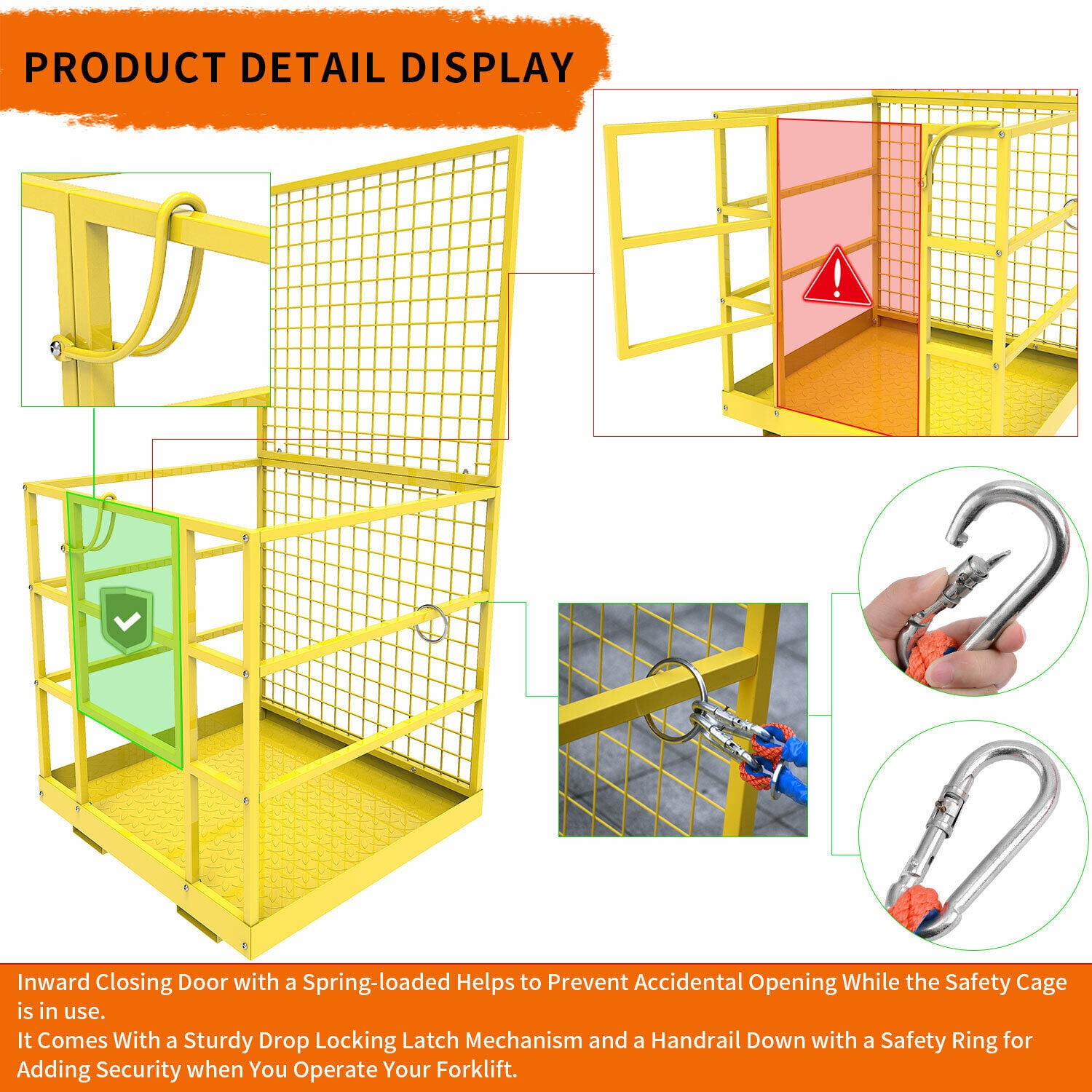 RVNI Tractor Attachments 43"x45" Forklift Safety Cage Forklift Man Basket Safety Cage 2 Person Work Platform 1300LBS
