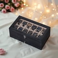 thumbnail image 2 of Caja de Relojes, Estuche de Madera para Relojes, 12 compartimentos, Tapa de Cristal, Almohadillas, Negro, 2 of 6