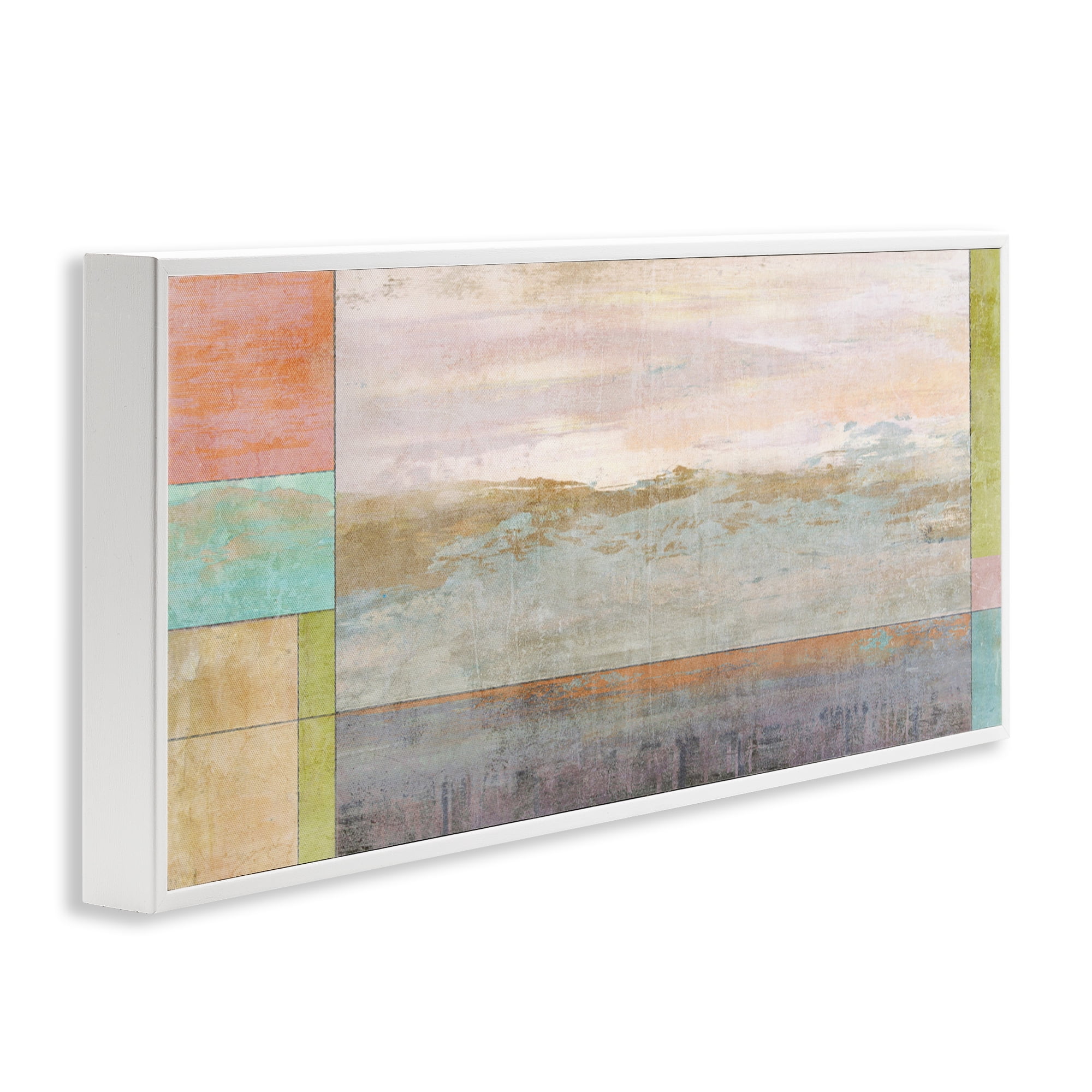 Stupell Industries Landscape & Geometric Border Landscape Painting White Framed Art Print Wall Art, 30 x 13