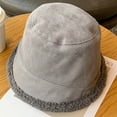 thumbnail image 5 of Riforla Reversible Suede Bucket Hat for Women Fall Winter Thick Lamb Warm Fisherman Hat Versatile Womens Hats Grey, 5 of 5