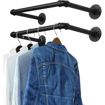 Industrial Clothes Rack 21.6” Set of 2 Heavy Duty Wall Mounted Black ...