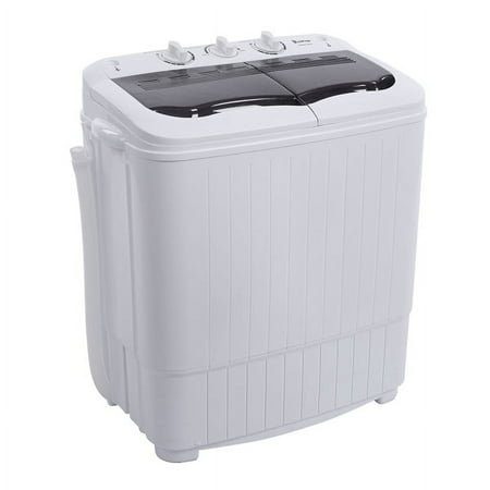 

ZOKOP Compact Twin Tub with Built-in Drain Pump XPB35-ZK35 14.3(7.7 6.6)lbs Semi-automatic Gray Cover Washing Machine，Gray
