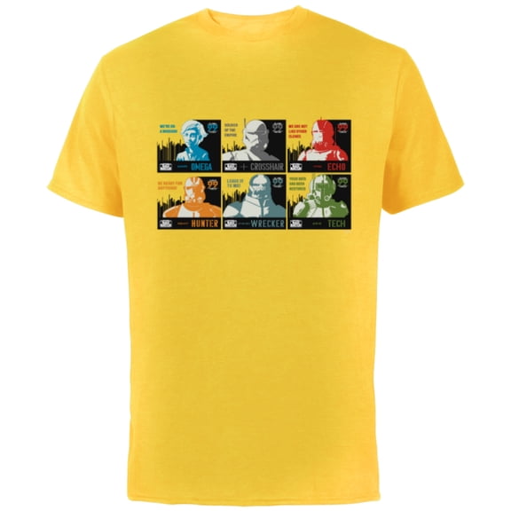 Star Wars The Bad Batch Faces Names and Quotes - Short Sleeve Cotton T-Shirt for Adults - Customized-Yellow