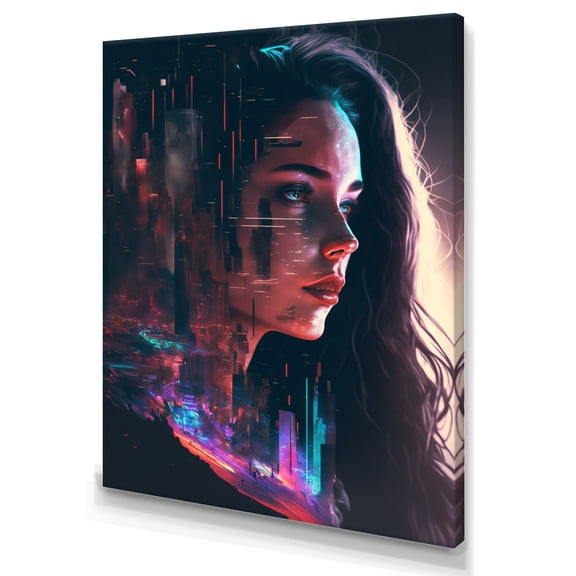 Designart Double Exposure Woman Future City IV Canvas Wall Art