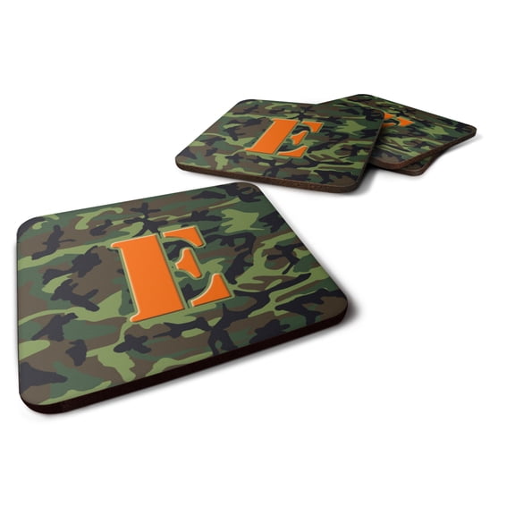 Letter E Monogram - Camo Green Foam Coaster Set of 4