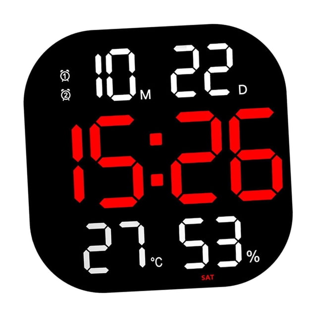 maskred Digital Wall Clock Temp Date Week Adjustable Display Large Screen Brightness Red 28 x 28 x 3cm