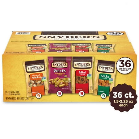 ( Best by 06/07/2025) Snyder s of Hanover  Variety Pack Pretzels  Individual Packs  4 Flavors  36 Ct