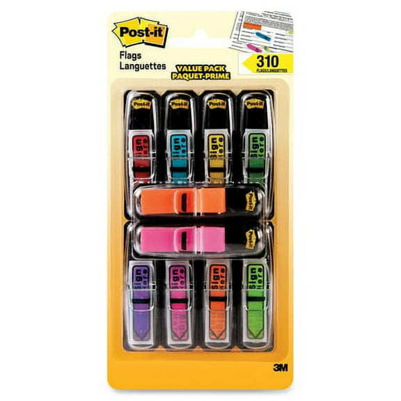 Post-it-1PK Post-It&Reg; 1/2"W Arrow Message Flags With 70 Bonus Standard Flags - 10 Total Dispensers - 310 - 0.