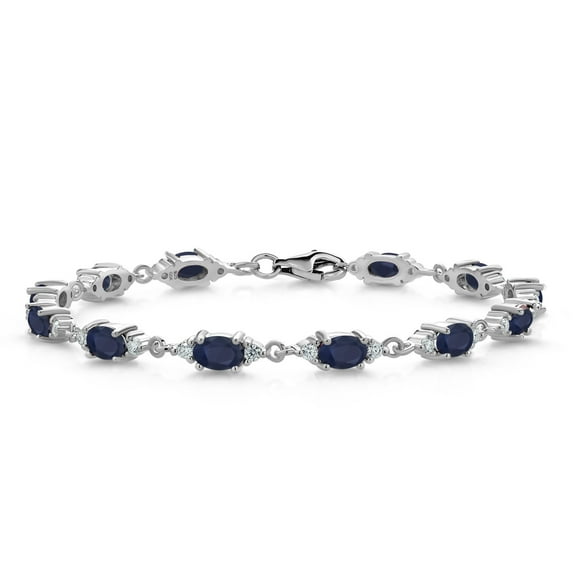 Gem Stone King 7.57 Cttw Blue Sapphire and White Moissanite Tennis Bracelet for Women | 925 Sterling Silver | Gemstone Birthstone | Oval 6X4MM | 6.5, 7, and 7.5 inch