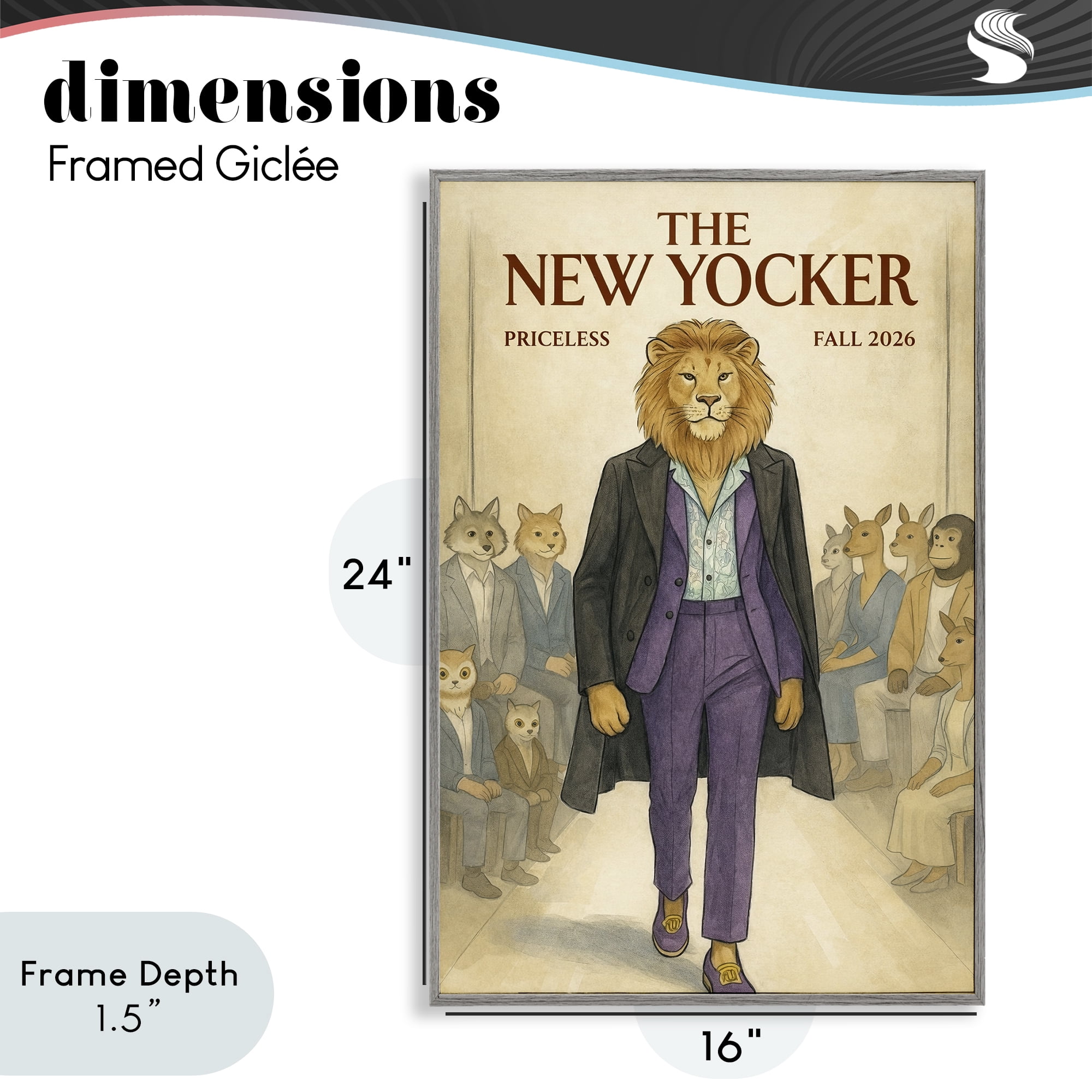 Stupell Industries New Yocker Lion Model Gray Framed Giclee Art, design by Grotto Studios
