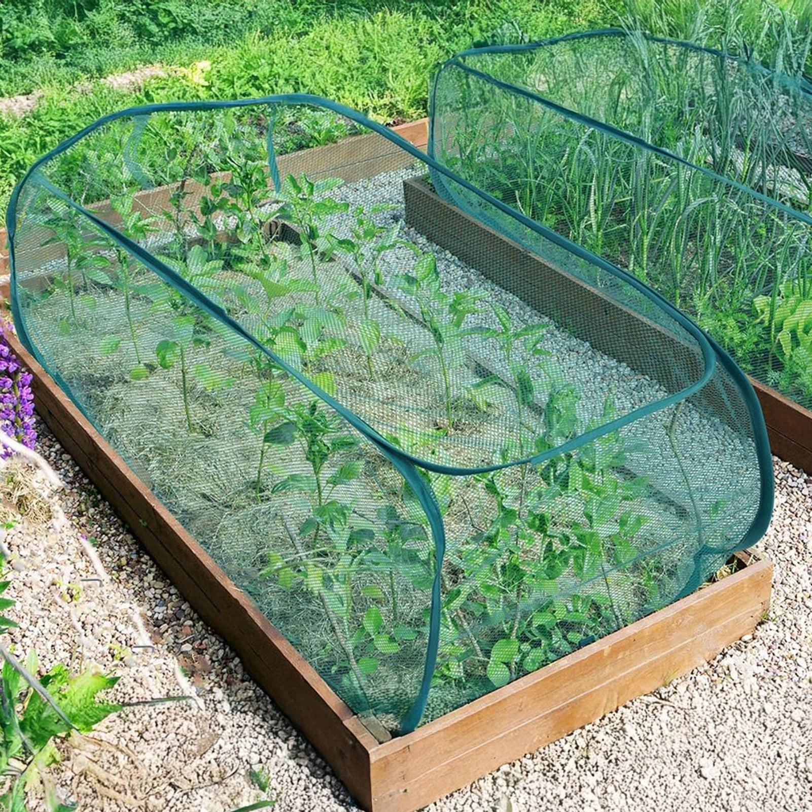 Hyasfey Garden Netting for Raised Beds Foldable Mesh Plant Cage with Ground Stakes Insect Bird Control Raised Bed Cover for Plant Protection