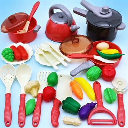 Kids Pretend Play Kitchen Cookware Set Little Chef Role Play Educational Toy Birthday Holiday Gift for Toddler Boys Girls Ages 3+