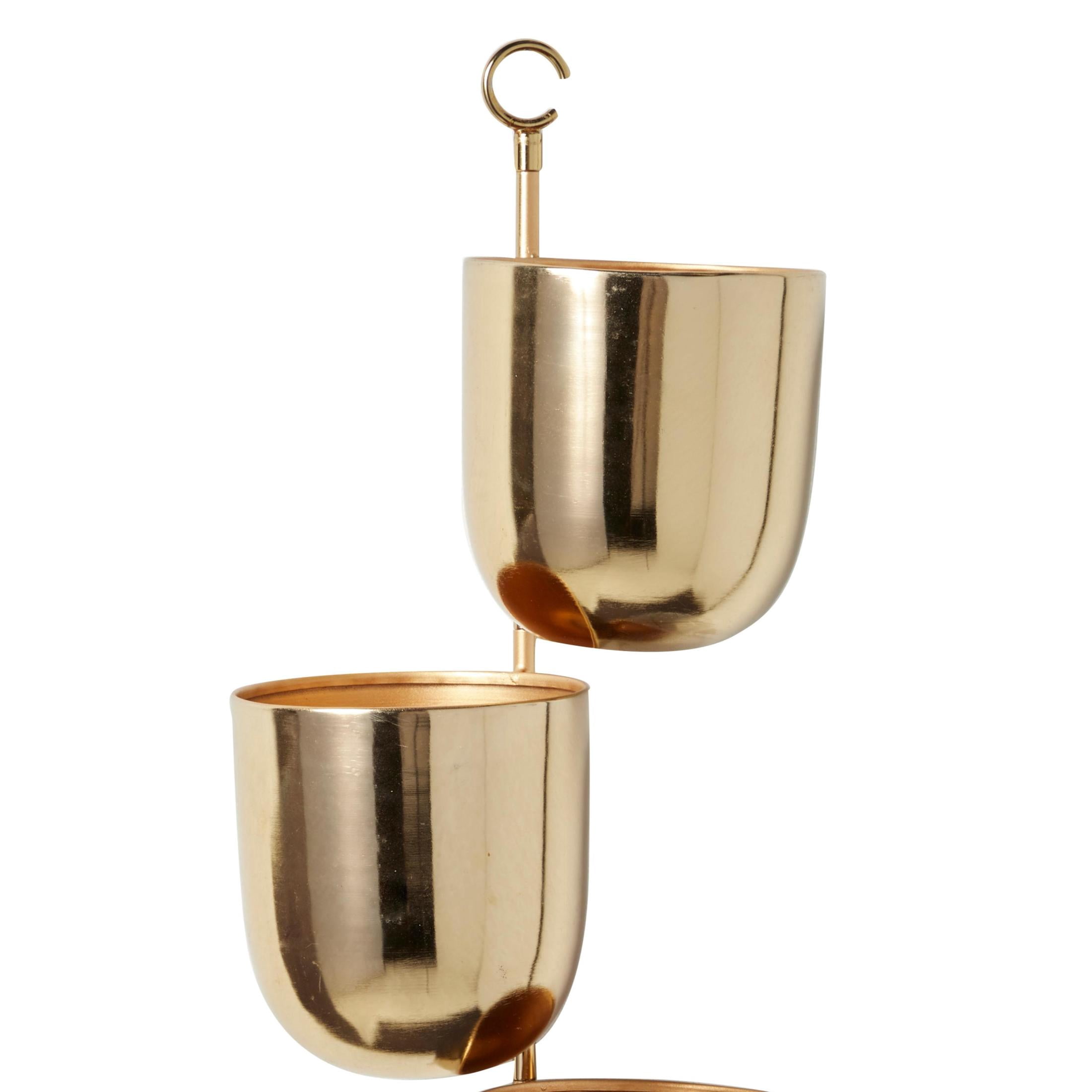 DecMode 12" x 12" x 25" Round Gold Metal Layered Wall Planter