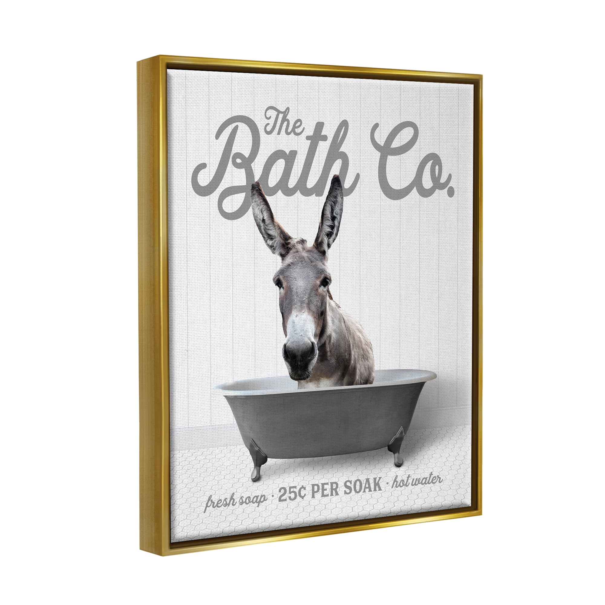 Stupell Industries Donkey in Bathtub Animals & Insects Painting Gold Floater Framed Art Print Wall Art, 25 x 31