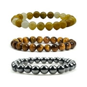 OLLIEWEST Ollie West Yellow Citrine, Tiger Eye & Hematite Bracelet Set, 8MM Real crystal Crystal Stones, 7" Size