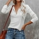 thumbnail image 4 of Blusa elegante y ajustada de color puro, diseño de medio botón, blusa blanca de manga larga con cuello en V, talla M, 4 of 7