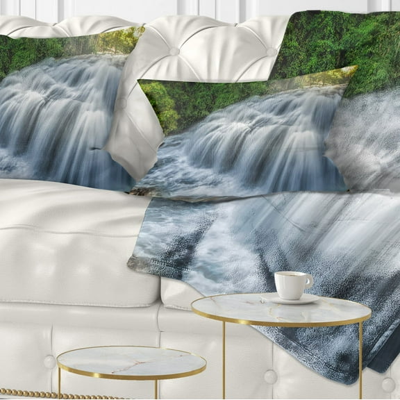 Designart Flowing Pha Dokseaw Waterfall - Landscape Photography Throw Pillow - 12x20