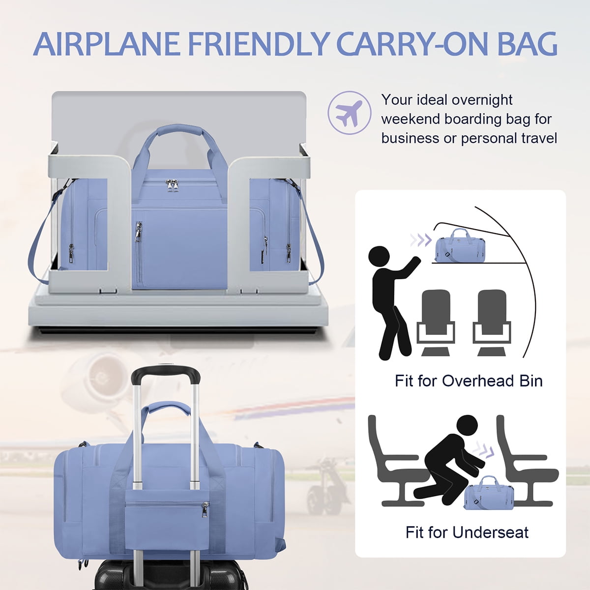 XUEYU Gym Duffle Bag Backpack Waterproof Sports Duffel Bags Travel Weekender Bag for Men Women Overnight Bag with Shoes Compartment Blue