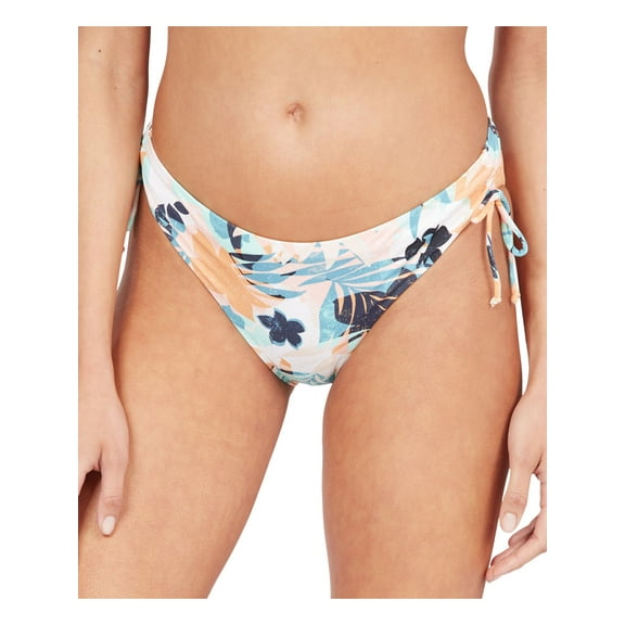 ROXY Women's Beige Tropical Print Stretch Lined Side Tie Full Coverage Beach Classics Bikini Swimsuit Bottom XS