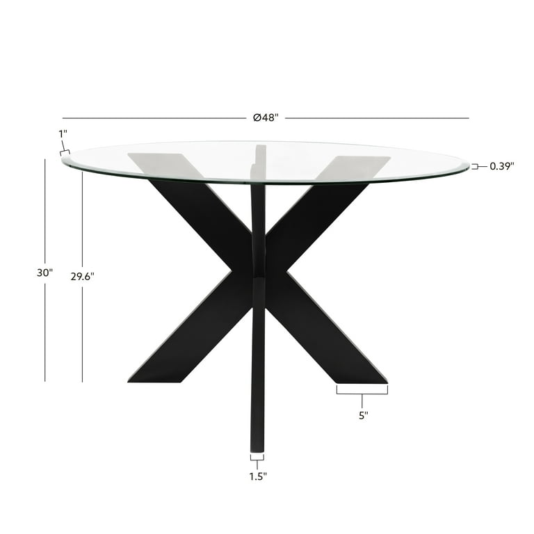 Powell Augusta Wood X-Base Dining Table with Glass Top, Black