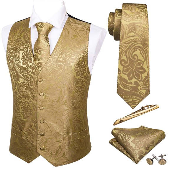 Men's Suit Vest Formal/casual Paisley Silk Tie Vests 5pcs
