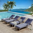 thumbnail image 3 of Outdoor Chaise Lounge Chairs Set of 2, Patio Rattan Reclining Chair with 5-Position Adjustable Backrest, All-Weather Pool Sunbathing Recliners with Rolling Wheels for Outside, Brown and Blue, 3 of 8