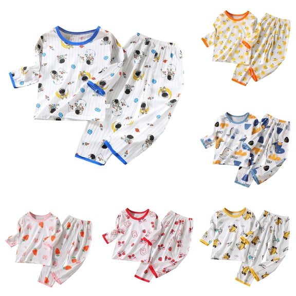 XAOFW Summer Outfits For Boys Girls Long Sleeve Crewneck Cute Cartoon Tees And Pants Toddler Baby Sets Comfortable Clothes Sets 18-24 Months