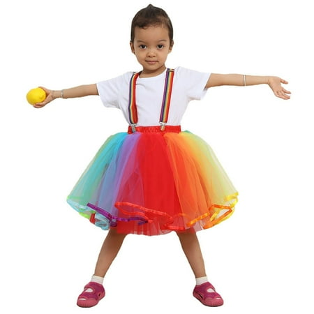 

Girls Skirts Carnival New Kids Tulle Knee Length Tutu Layered Short Prom Party Midi With Suspender Strap Dress 3-10 Years