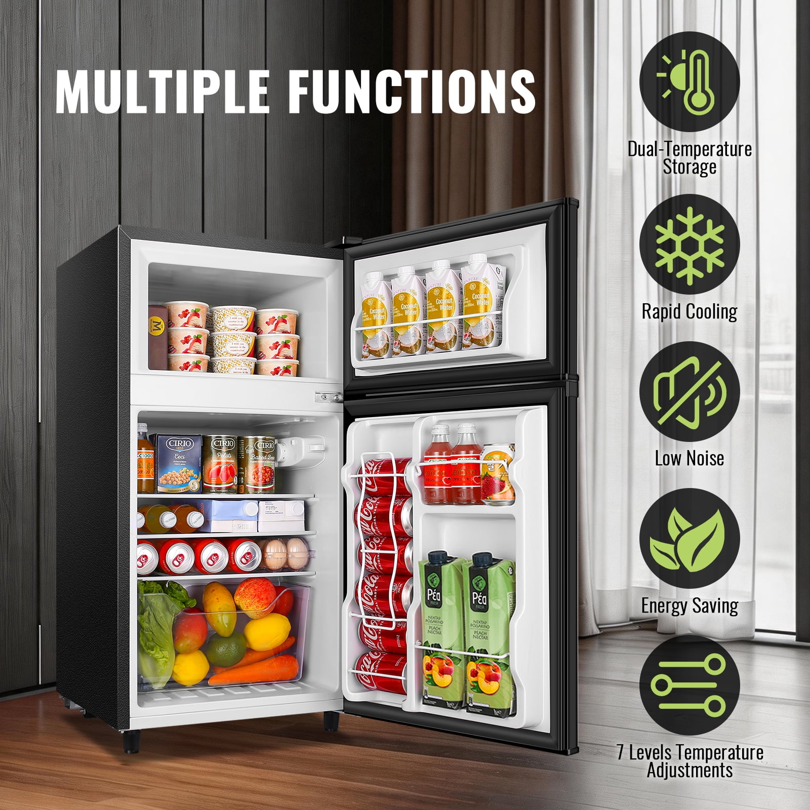 WANAI 3.5 Cu.ft Mini Fridge Compact Refrigerator with Freezer Small Fridge For Bedroom, Office, Kitchen, Apartment, Black
