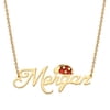 Personalized Women's Gold Plated Script Name with Enamel Ladybug Necklace
