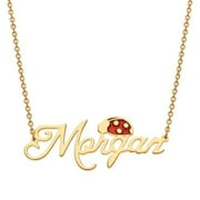 Personalized Women's Gold Plated Script Name with Enamel Ladybug Necklace
