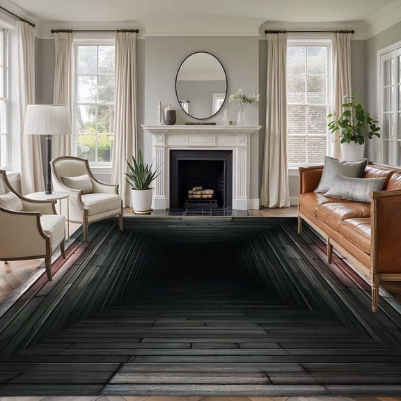 3D Optical Illusion Area Rugs 8'x10', Small Throw Rugs for Living Room Patio, Visual Trap Looks Like Deep Wood Grain Hole Indoor Outdoor Rug Non-Slip Low Pile Carpet Runner Reversible Floor Mats