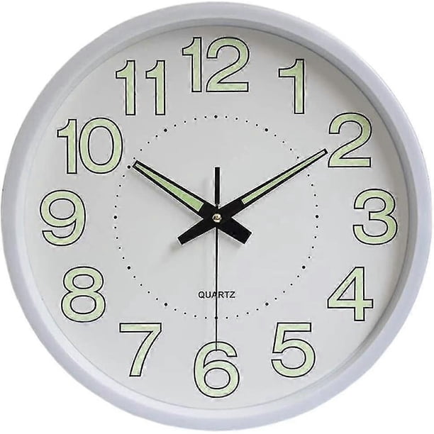 Reloj de pared grande de 30 cm, sin movimiento de cuerda, silencioso, de cuarzo, digital, luminoso, para salón, cocina, habitación de niños, oficina y baño.