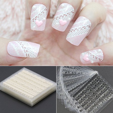 - Girl12Queen 30 Sheets 3D Lace Nail Art Stickers Black White DIY Tips Decal Manicure Tools