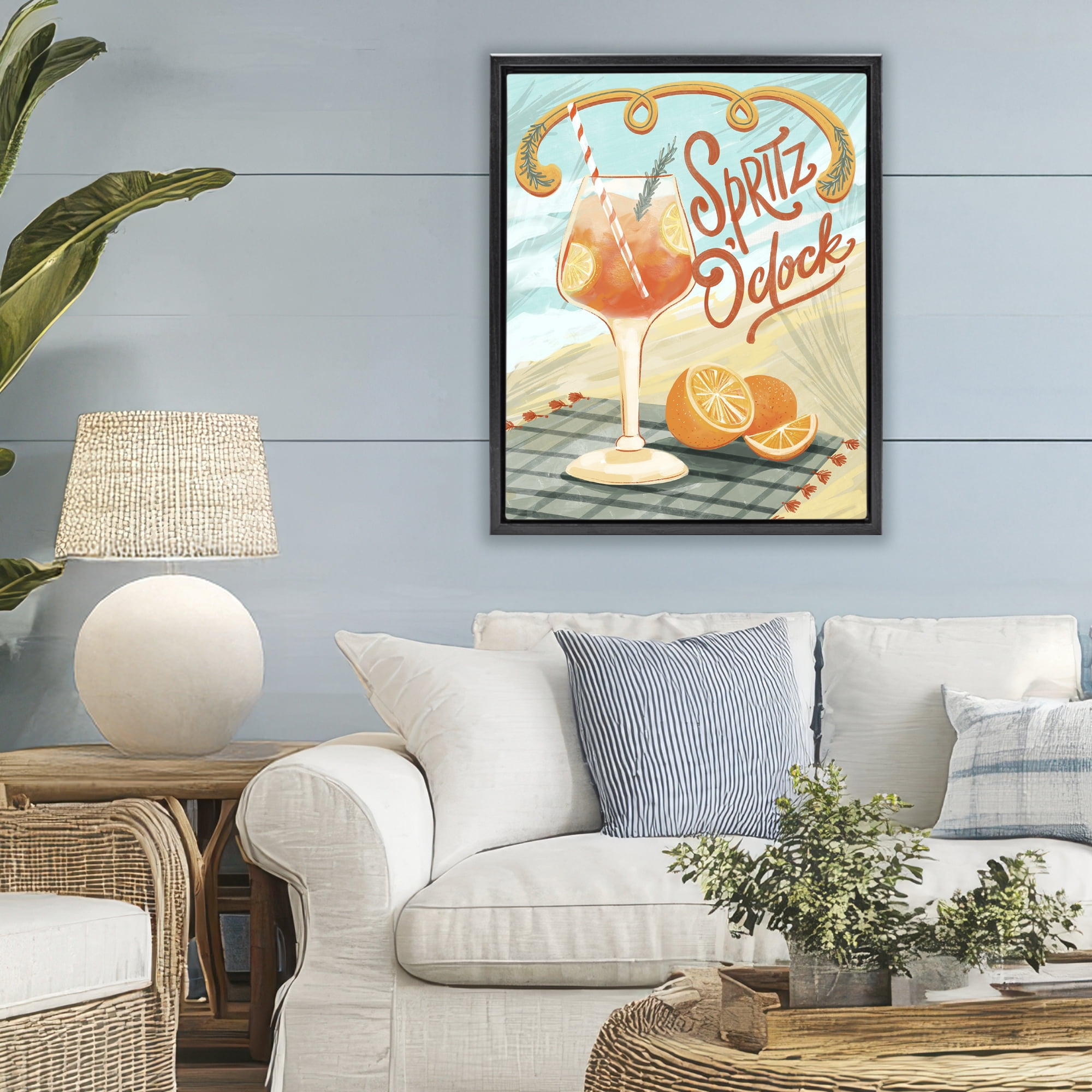 Stupell Industries Spritz O'Clock Citrus Cocktail Black Framed Floater Canvas Wall Art, design by Connie Summers