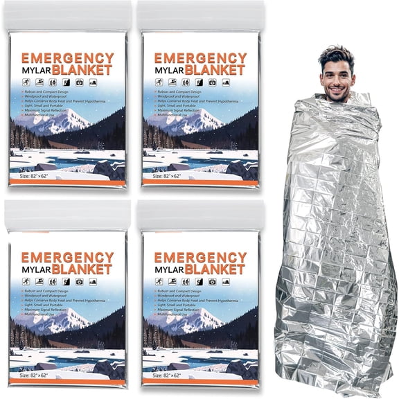 Survival Emergency Mylar Thermal Blankets, Thermal Survival Blanket for Camping, Hiking, Body Insulation, Outdoors, Car Survival Kit, Bug Out Bag