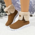 thumbnail image 4 of Rokment Womens Fuzzy Foldver Winter Mid Calf Boots 2025 Fashion Casual Plush Lined Warm Comfortable Memory Foam Flat Low Heel Snow Short Walking Booties Khaki Size 7, 4 of 8