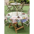 thumbnail image 3 of Easter Outdoor Tablecloth - 60 Inch Round Dining Table Cover, Spring Rabbit Ears Foot Colorful Eggs Leaf Floral Waterproof Outdoor Table Cloth with Umbrella Hole & Zipper for Picnic/Patio/Party, 3 of 7