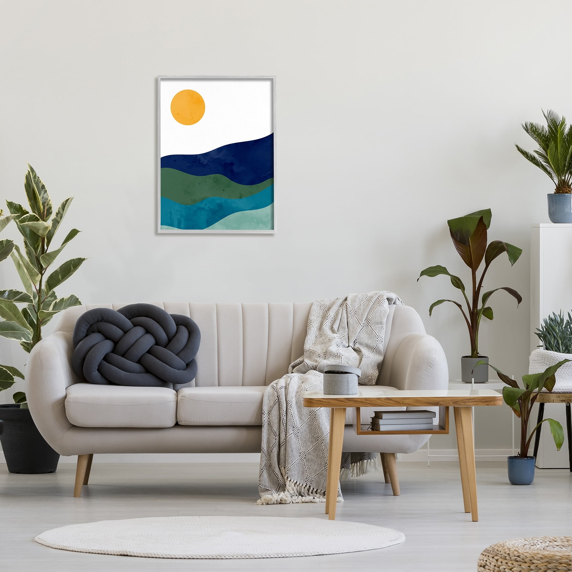 Stupell Industries Abstract Hills Landscape Layered Stripes Sun Shining Graphic Art Gray Framed Art Print Wall Art, Design by Kim Allen