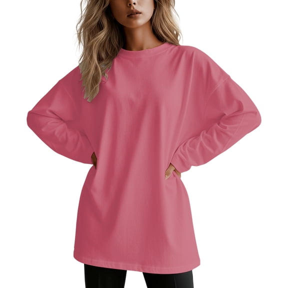 Unir Womens Oversized Long Sleeve T Shirts Basic Crewneck Tee Fall Tops Casual Workout Y2K Clothes,S,Pink