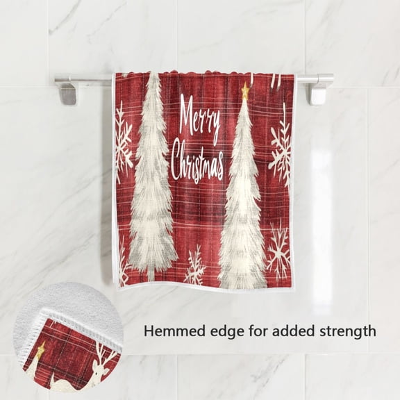BZSMCE Bath Towel 30 X 15 in Soft Towel Christmas Red Plaid Pattern with Reindeer Design Pattern