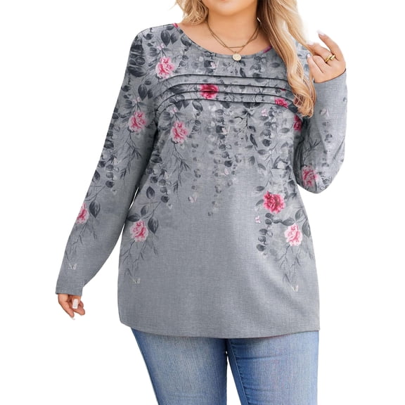 Weardear Plus Size Tops for Women Pleated Puff Long Sleeve Shirts Fall Tunic Top