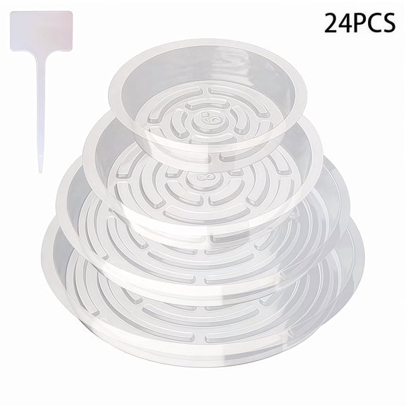 24pcs Set Of Clear Waterproof Plant Pot Trays In Four Sizes For Indoor Use