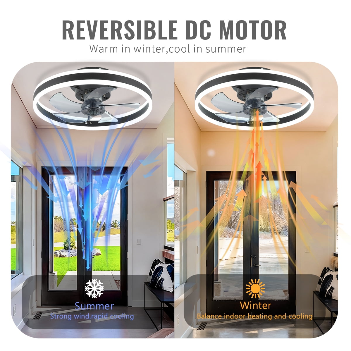Low Profile Ceiling Fans with Lights and Remote, 20 in Flush Mount Ceiling Fans with Light, 3000K-6000K Dimmable Fandelier LED Fan Light and Reversible Moter, for Bedroom Living Room, Black