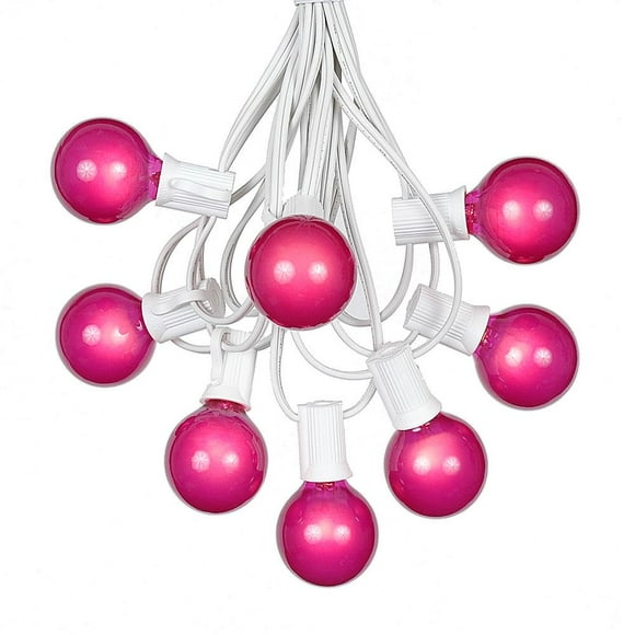100 Foot G40 Outdoor Patio String Lights with 125 Pink Globe Bulbs – Indoor Outdoor String Lights – Market Bistro Café Hanging String Lights – C7/E12 Base - White Wire