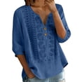 thumbnail image 2 of dgysar Womens Linen Button Blouse, 3/4 Sleeve V-Neck Casual Solid Color Lightweight Breathable Shirt Tops, Textured Natural Fabric Relaxed Fit Summer Apparel Royal Blue L, 2 of 6