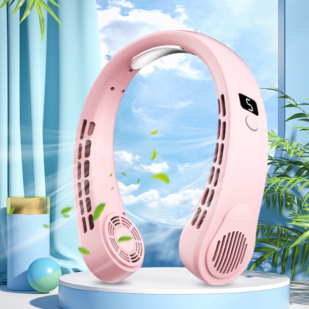 Mini Ventilador Cooler Fan Enfriamiento rápido Banda para el cuello Pantalla digital Portátil Rosa Likrtyny Para estrenar